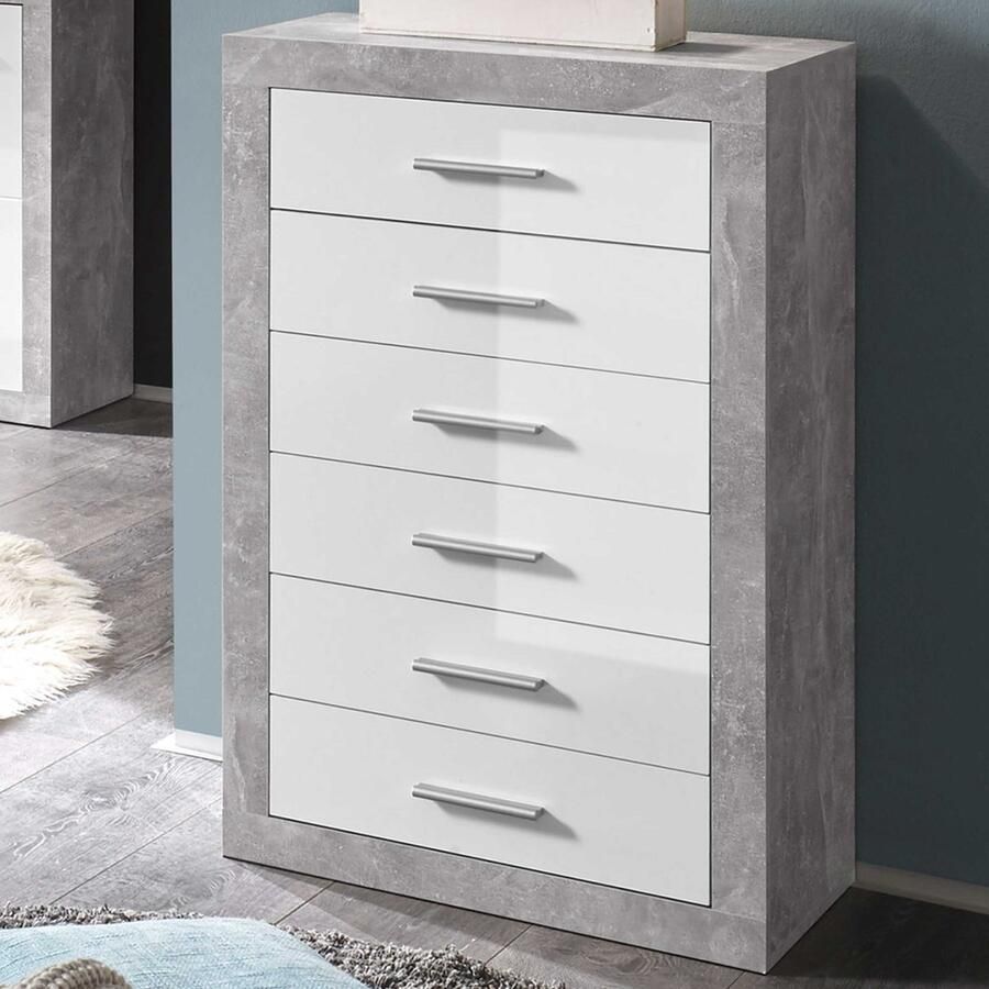 Emob Ladekast Inga 66cm met 6 lades beton wit Ladekasten en dressoirs outlet Wit; Grijs; Betonlook Spaanplaat Ladekasten en dressoirs outlet Op voorraad