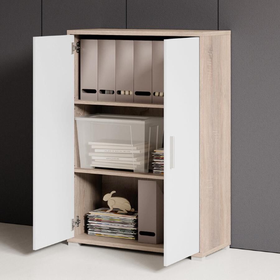 Emob Lage boekenkast Olaph eik wit Kantoorkasten Wit; Bruin Spaanplaat Kantoorkasten Op voorraad