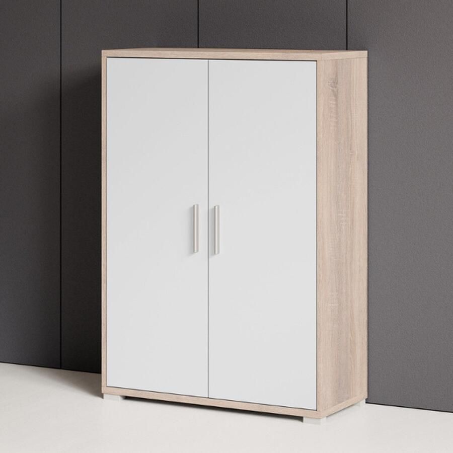 Emob Lage boekenkast Olaph eik wit Kantoorkasten Wit; Bruin Spaanplaat Kantoorkasten Op voorraad - Foto 2