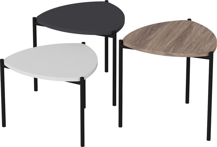 Emob Houten Nesting Tables Set 3 Stuks Melamine Gecoat Metalen Frame Wit Antraciet Noten Hoektafels Wit; Bruin; Antraciet Melamine Hoektafels Op voorraad