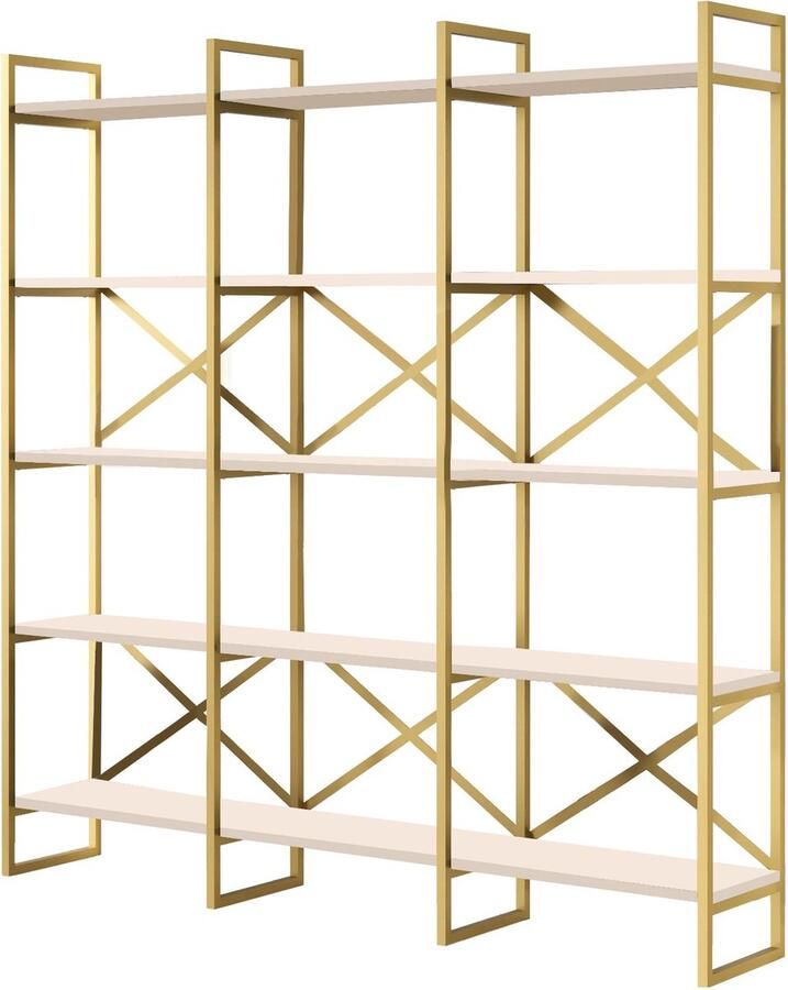 Emob Locelso Boekenplank 100% Melamine Gecoat Metalen Frame Witgoud Woonkamerkasten Wit; Goud Melamine Woonkamerkasten Op voorraad - Foto 3