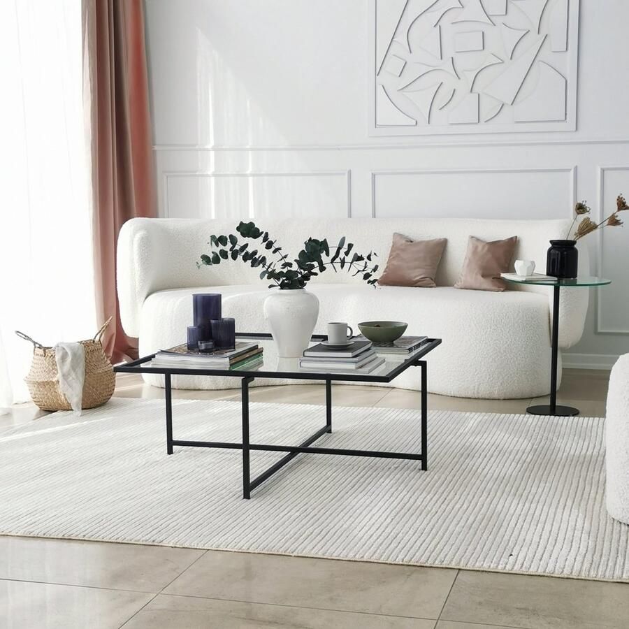 Emob Locelso Salontafel 100% Gehard Glas Metalen Poten Zwart - Foto 2