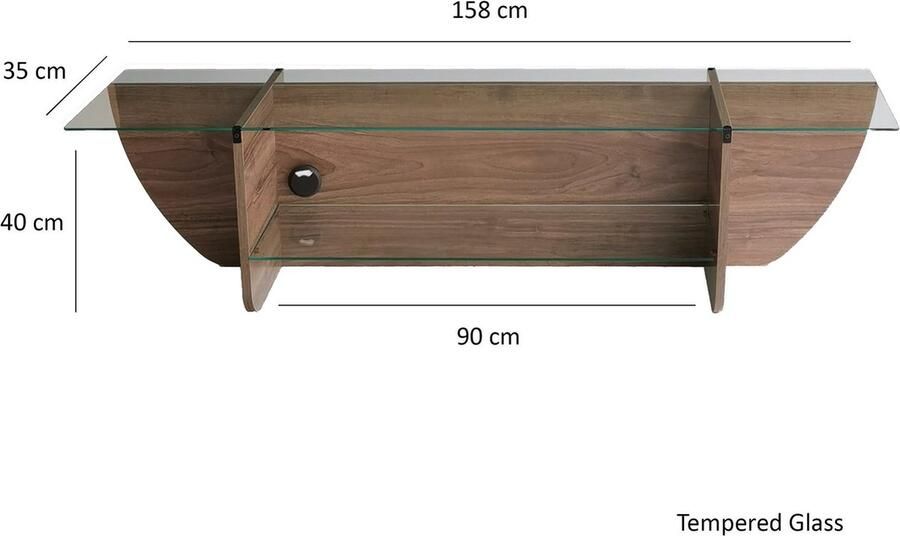 Emob Locelso TV-meubel 100% Gehard Glas Notenhout Afwerking Woonkamerkasten Bruin Spaanplaat Woonkamerkasten Op voorraad - Foto 2