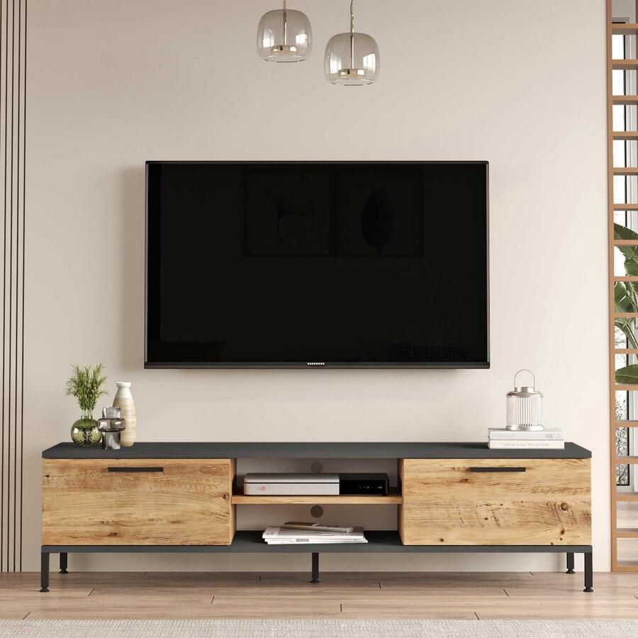 Emob Locelso TV-meubel 100% Melamine Gecoat 18mm 160cm breed Atlantic Pine Antraciet