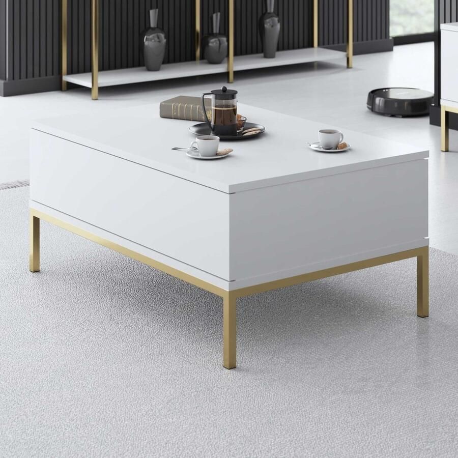 Emob Lord Salontafel 100% MELAMINE Wit Goud Asir Group Rechthoekige salontafels Wit Melamine; MDF Rechthoekige salontafels Op voorraad