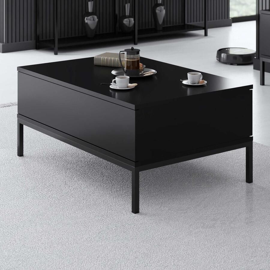 Emob Moderne zwarte salontafel Woody Fashion. Rechthoekige salontafels Zwart Melamine; MDF Rechthoekige salontafels Op voorraad