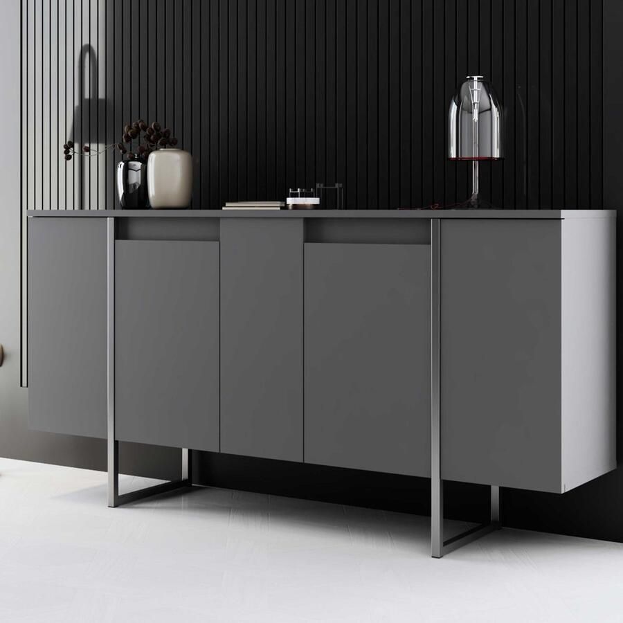 Emob Modern dressoir: Woody Fashion Antraciet Zilver Woonkamerkasten Antraciet Spaanplaat Woonkamerkasten Op voorraad