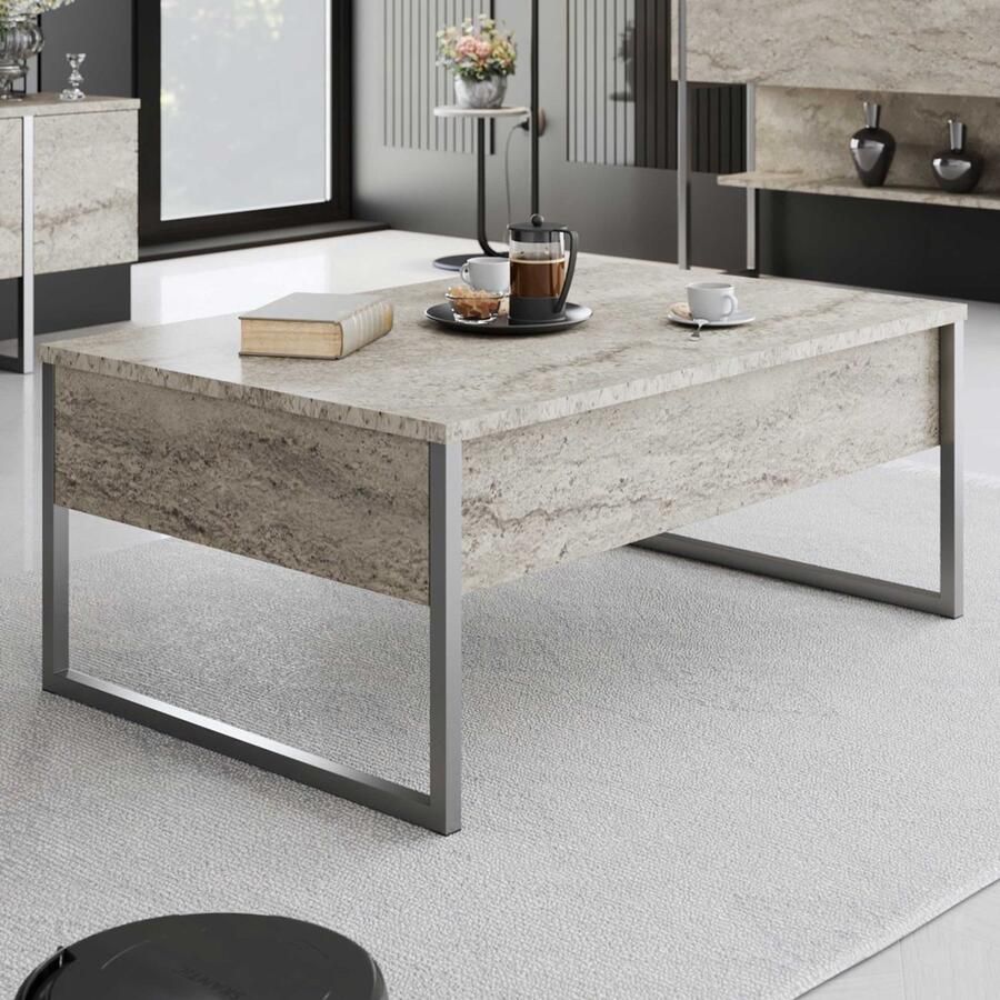 Emob Luxe Salontafel 100% MELAMINE Travertin Zilver Asir Group Summer Sale Grijs Melamine; Spaanplaat Summer Sale Op voorraad