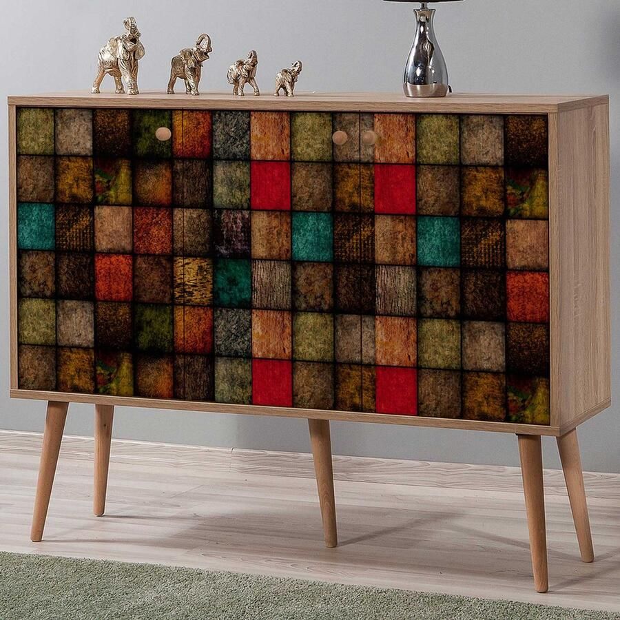Emob Mega-723 Consoles 100% MELAMINE Sonoma eiken Woonkamerkasten Bruin; Multicolor Melamine; Spaanplaat Woonkamerkasten Op voorraad