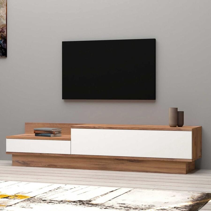 Emob Modern TV-meubel Gemelamineerd 160 cm Breedte Atlantic Pine Wit Woonkamerkasten Bruin Melamine Woonkamerkasten Op voorraad - Foto 2