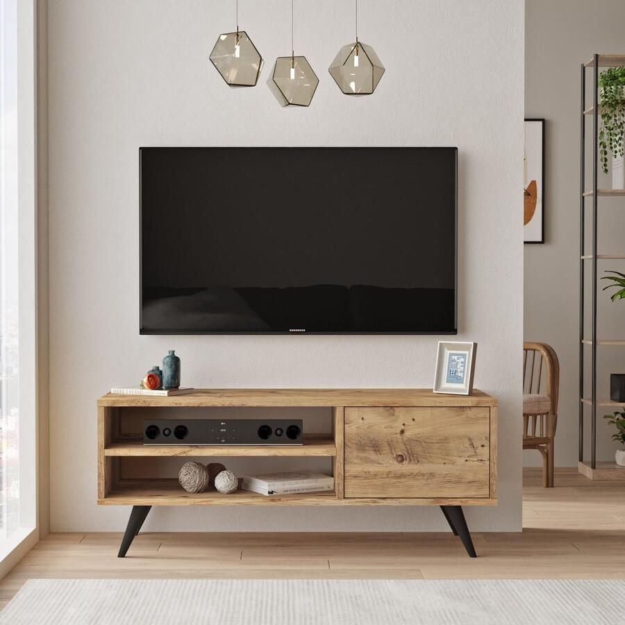 Emob Modern TV-meubel met veel ruimte 100% gemelamineerd spaanplaat Atlantic Pine Woonkamerkasten Bruin Melamine Woonkamerkasten Op voorraad