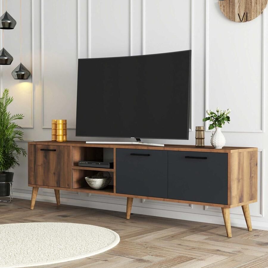 Emob Modern TV-meubel Woody Fashion Notelaar Antraciet - Foto 2
