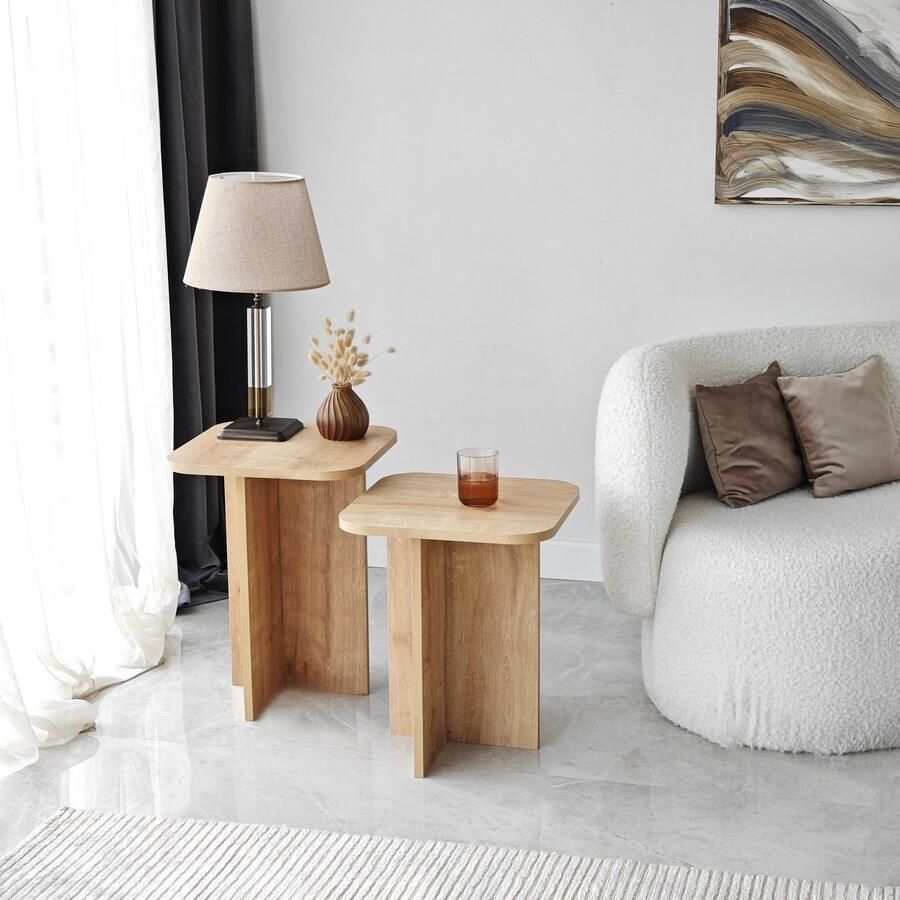 Emob Moderne Eiken Bijzettafelset Woody Fashion 100% Melamine