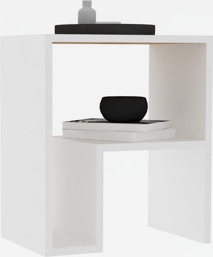 Emob Moderne witte bijzettafel Woody Fashion 45 x 30 x 51 8 cm Wit Hoektafels Wit Spaanplaat Hoektafels Op voorraad - Foto 3
