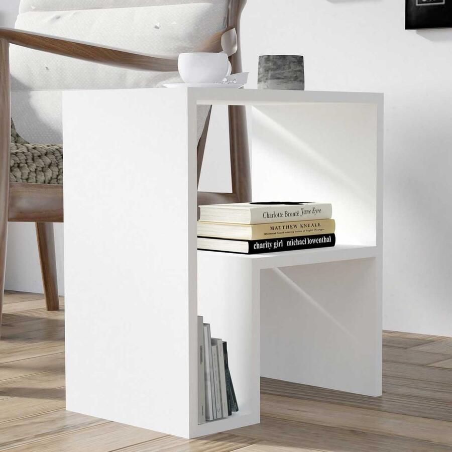 Emob Moderne witte bijzettafel Woody Fashion 45 x 30 x 51 8 cm Wit Hoektafels Wit Spaanplaat Hoektafels Op voorraad