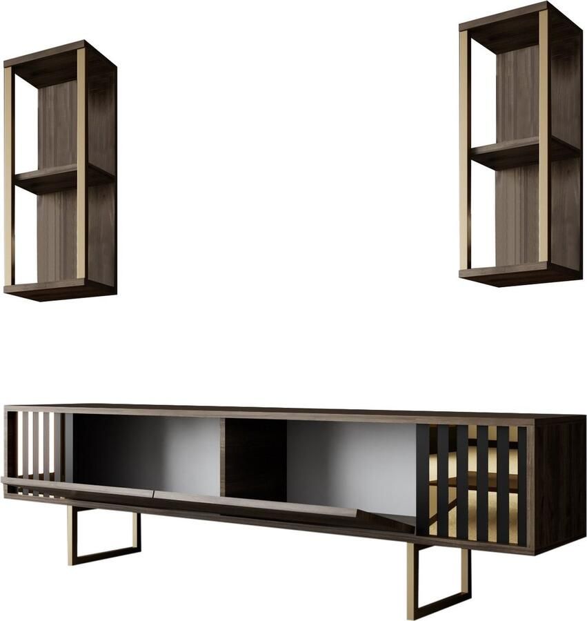 Emob TV Meubel Modieus 180 TV-meubel Walnoot Zwart 192cm Bruin