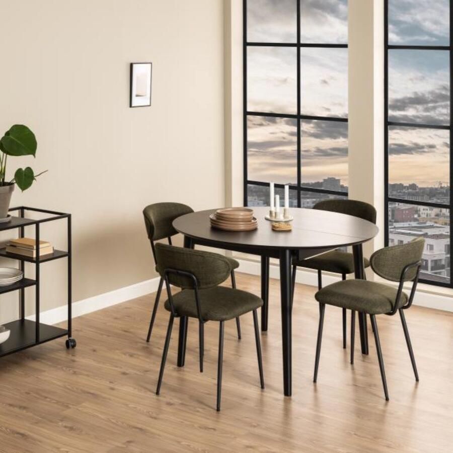 Emob Montreux Ronde Eettafel Zwart Eikenfineer Uitschuifblad 115 154x75cm - Foto 2