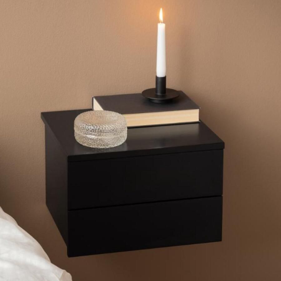 Emob Wandnachtkastje Avignon met 2 laden zwart Slaapkamerkasten Zwart MDF Slaapkamerkasten Op voorraad