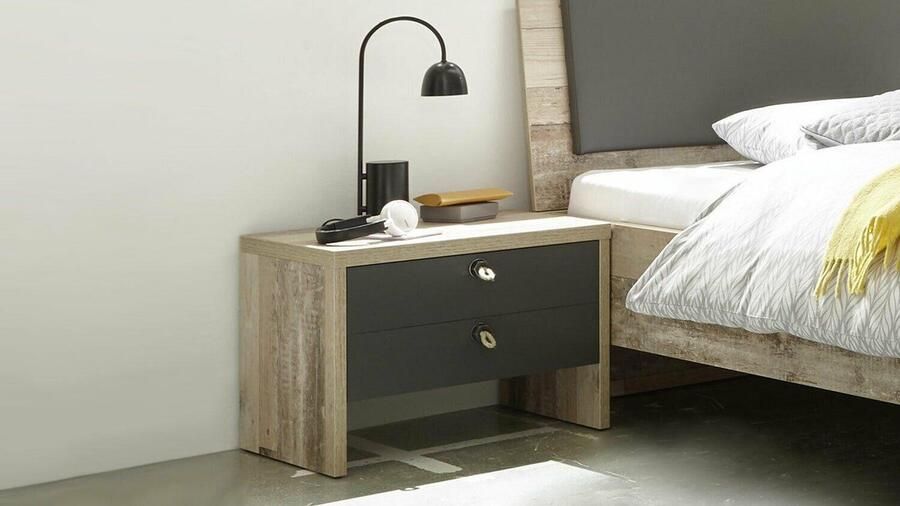 Emob Nachtkastje Moleskin met 2 lades antraciet old style Slaapkamerkasten Bruin; Antraciet Spaanplaat Slaapkamerkasten Op voorraad - Foto 4