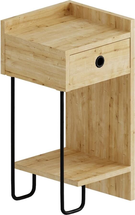 Emob Modieus Eiken Nachtkastje 18mm Dik 32cm x 61cm x 30cm Slaapkamerkasten Bruin Melamine; Spaanplaat Slaapkamerkasten Op voorraad - Foto 8