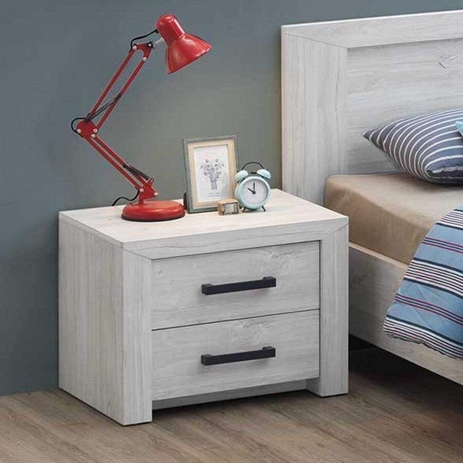 Emob Nachtkastje Elvira 2 lades witte eik Slaapkamerkasten Wit Spaanplaat Slaapkamerkasten Op voorraad