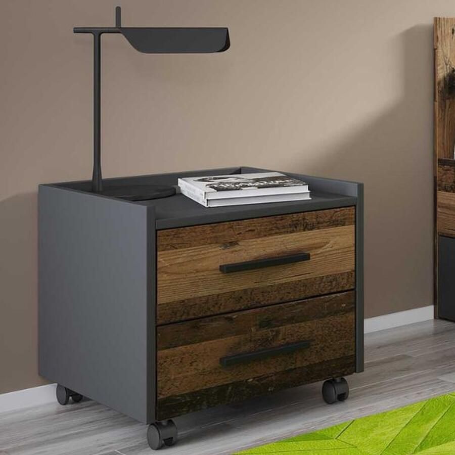 Emob Nachtkastje Ramos 46 x 41 x 43 cm Kastamonu-design Slaapkamerkasten Bruin; Antraciet MDF Slaapkamerkasten Op voorraad