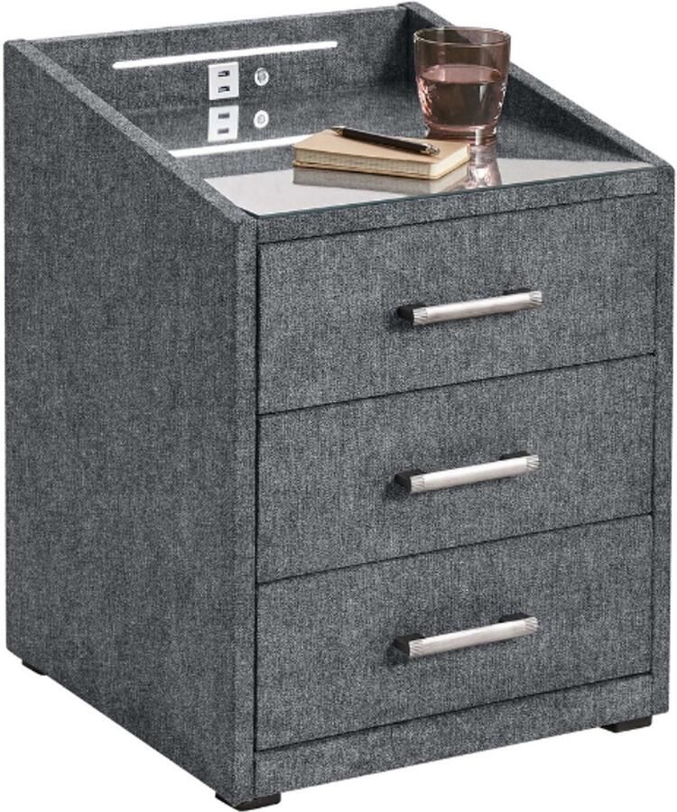 Emob Nachtkastje Tivoli met verlichting & USB-poort antraciet Slaapkamerkasten Antraciet Textiel; Polyester Slaapkamerkasten Op voorraad