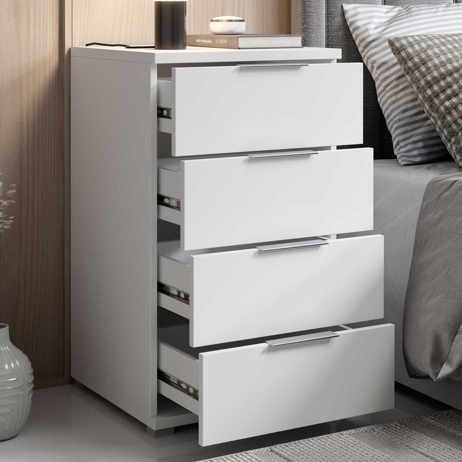 Emob Nachtkastje Nacho 46cm met 4 lades wit