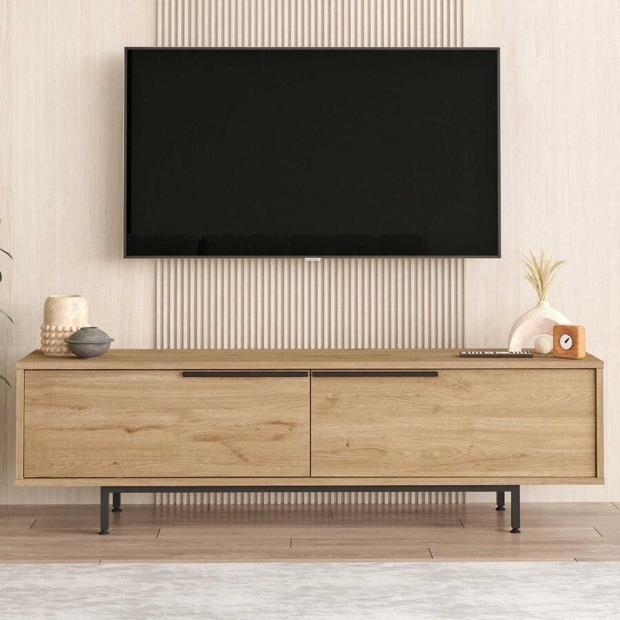 Emob Modern Walnoot TV-meubel 100% Melamine Gecoat 160x45x35 5 cm Woonkamerkasten Bruin Spaanplaat Woonkamerkasten Op voorraad