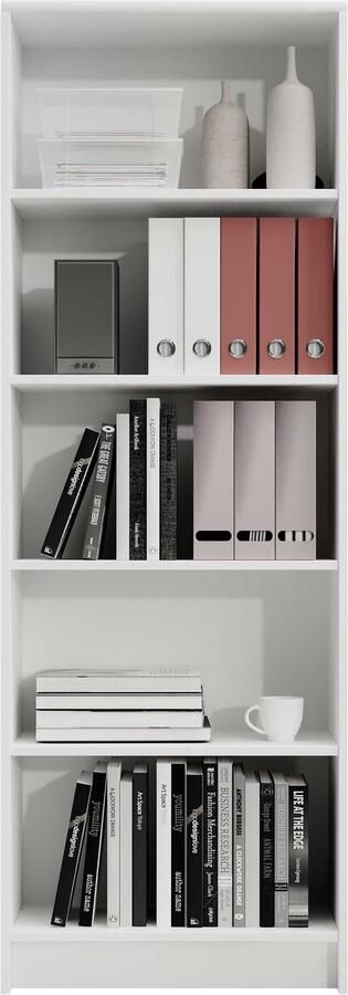 Emob Open boekenkast Lilly 60 x 28 x 172 cm Wit Woonkamerkasten Wit Spaanplaat Woonkamerkasten Op voorraad - Foto 2