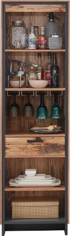 Emob Open kast Delano met lade hout antraciet Hoge kasten Bruin Spaanplaat Hoge kasten Op voorraad - Foto 2