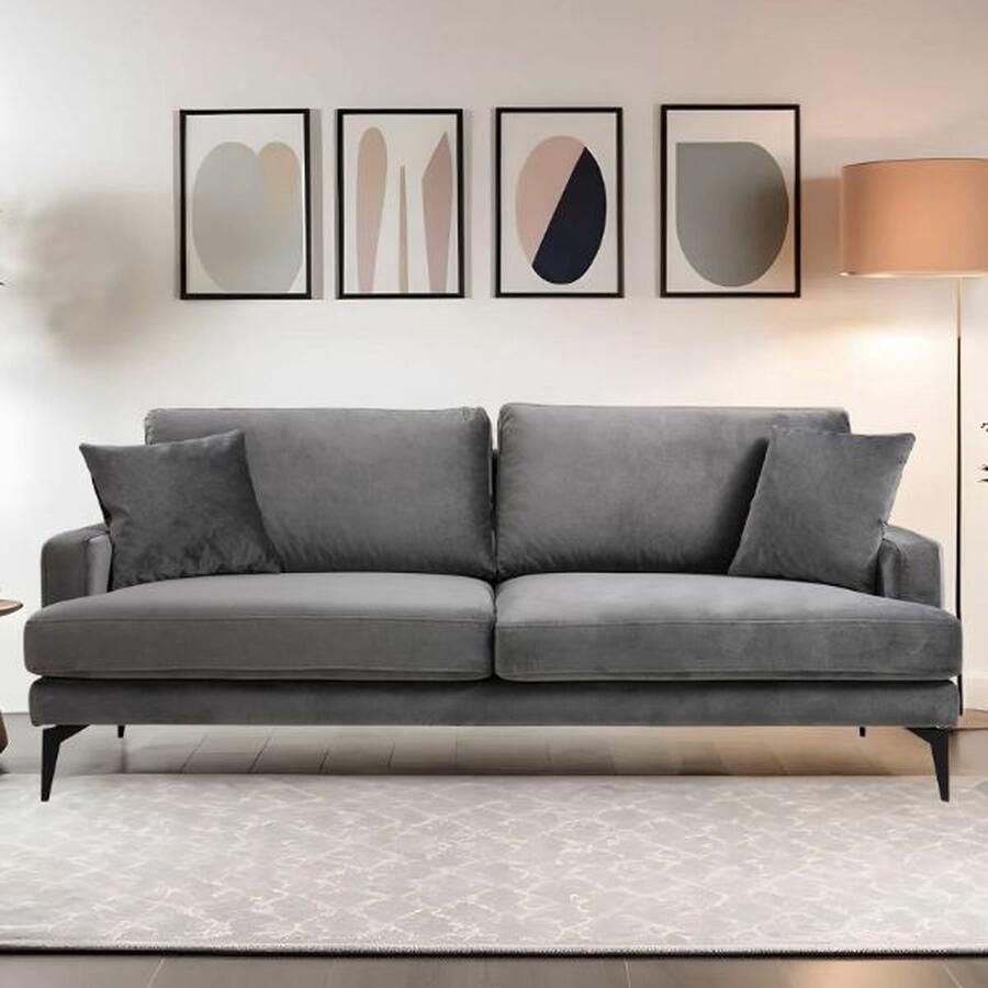 Emob Driezitzetel Artie 205 x 90 x 88 cm Donkergrijs Direct leverbare zetels Grijs Schuim; Velours; Polyester; Spaanplaat Direct leverbare zetels Op voorraad