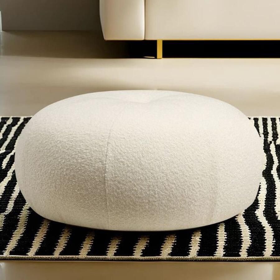 Asir Tina Poef Polyesterstof Bouclet Wit Group Zitmeubelen Wit Schuim; Polyester; Spaanplaat Zitmeubelen Op voorraad