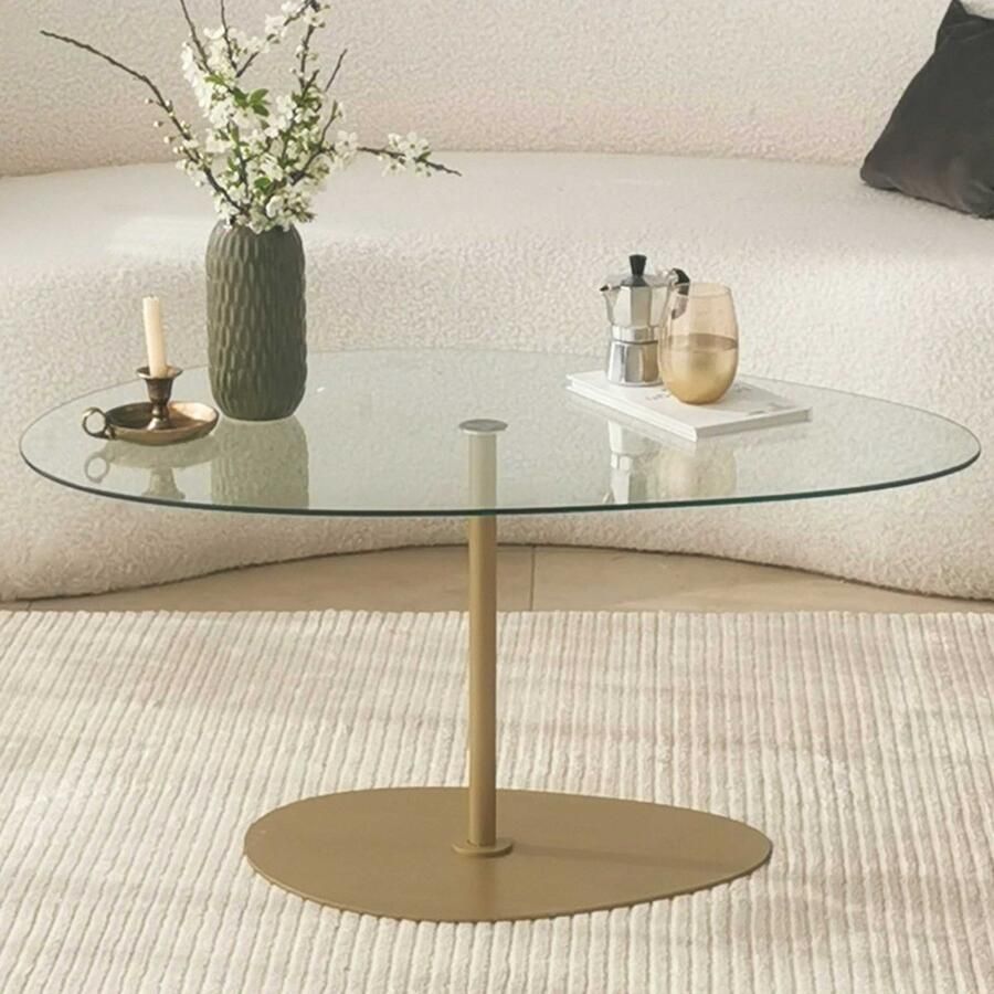 Emob Glazen Salontafel Woody Fashion 90 x 60 x 40 cm Transparent Gold-design Glazen salontafels Transparant Glas Glazen salontafels Op voorraad