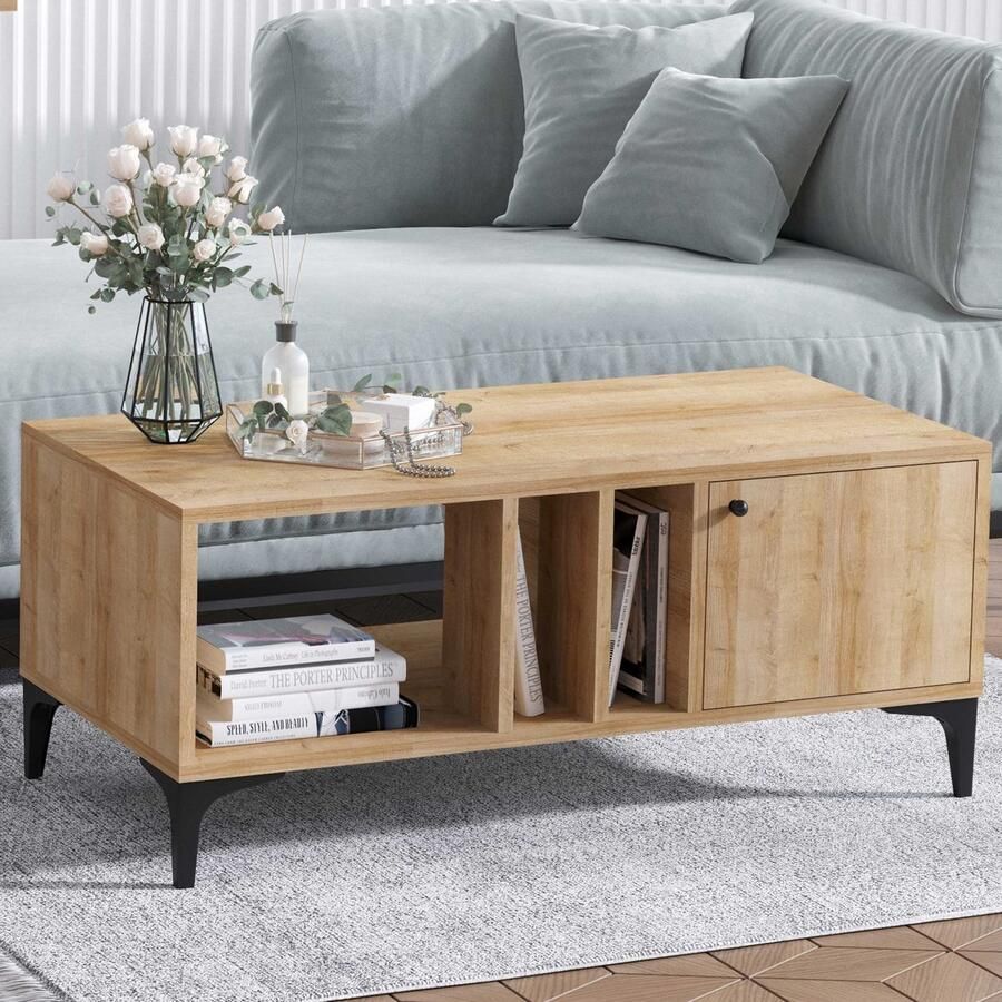 Emob Emerald salontafel 100cm Eik Melamine coating 18mm dik Rechthoekige salontafels Bruin Melamine Rechthoekige salontafels Op voorraad