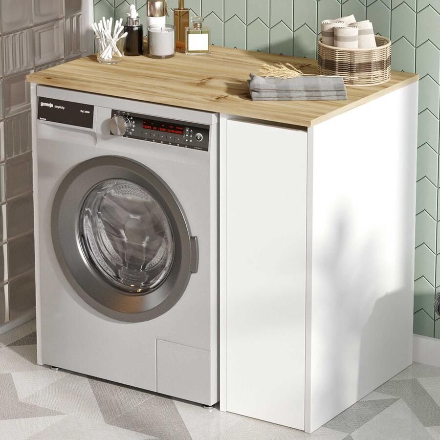 Emob Badkamermeubel Locelso 100% Melamine Walnoot-wit Wasmachinekasten Wit Melamine Wasmachinekasten Op voorraad - Foto 2