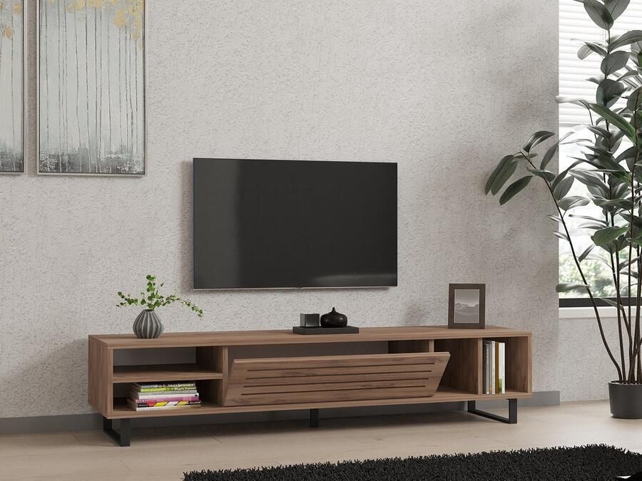 Emob Modern TV-meubel Woody Fashion 100% Gemelamineerd Atlantisch Pijnboomhout 18mm Dikte 160x35x40cm Woonkamerkasten Bruin Spaanplaat Woonkamerkasten Op voorraad