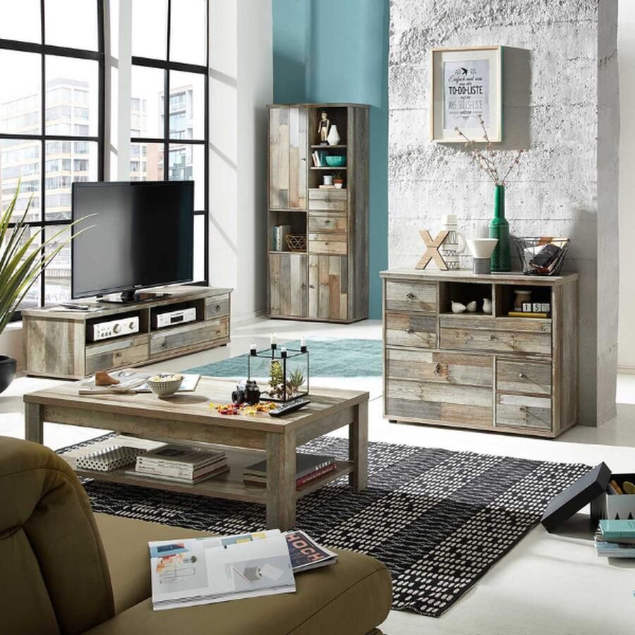 Emob Salontafel Clem 130x65cm driftwood Salontafels outlet Bruin Spaanplaat Salontafels outlet Op voorraad