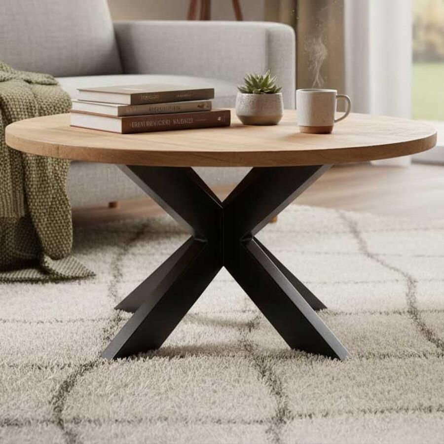 Emob Salontafel Ace Ø80x45cm Metaal mangohout Salontafel Bruin; Zwart Hout; Metaal