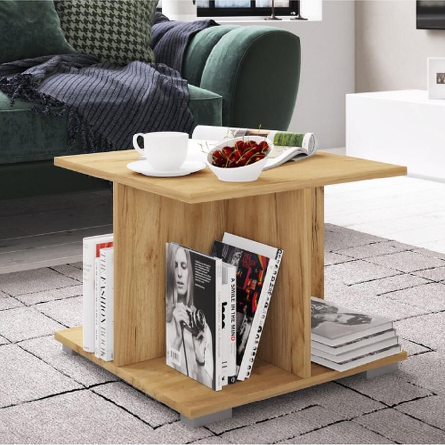 Emob Salontafel Annelieke 50x50 cm 4 open vakken-wilde eik Salontafels outlet Bruin Melamine; Spaanplaat Salontafels outlet Op voorraad - Foto 2