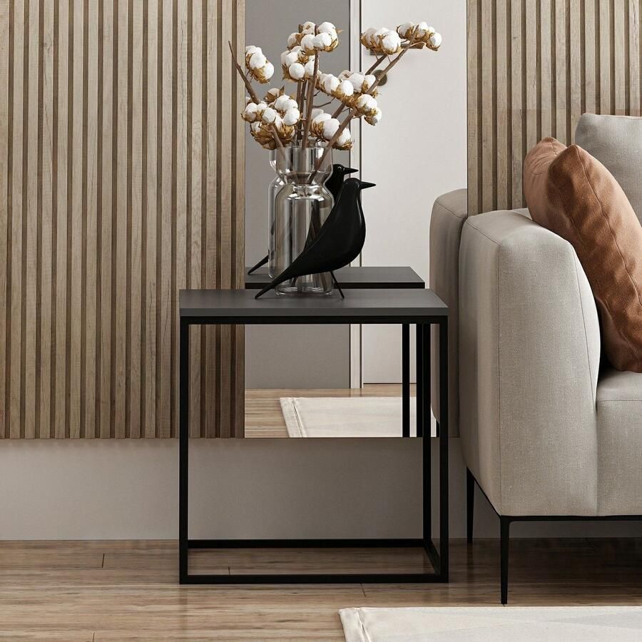 Emob Modieuze Antraciet Salontafel Hout 18mm Dik Metalen Frame Hoektafels Antraciet Melamine; Metaal Hoektafels Op voorraad