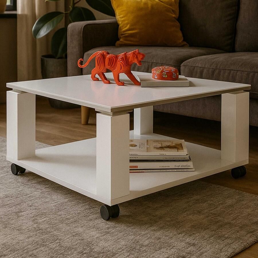 Emob Salontafel Barbry 76x76 cm wit Salontafels outlet Wit Melamine; MDF; Spaanplaat Salontafels outlet Op voorraad