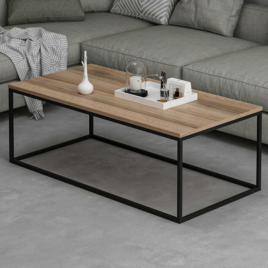 Emob Woody Fashion Salontafel 100% Melamine 18mm Dik Metalen Frame 120x42x60cm Notelaar Rechthoekige salontafels Bruin Melamine Rechthoekige salontafels Op voorraad - Foto 2