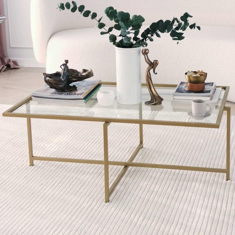 Emob Locelso Salontafel Gehard Glas Metalen Poten Goud Glazen salontafels Goud Metaal; Glas Glazen salontafels Op voorraad