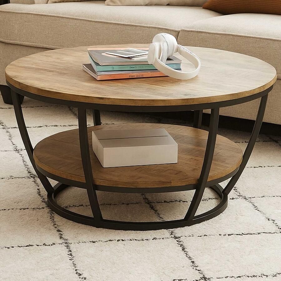 Emob Salontafel Jambi Ø86 x 44 cm Eiken design Ronde salontafels Bruin MDF Ronde salontafels Op voorraad