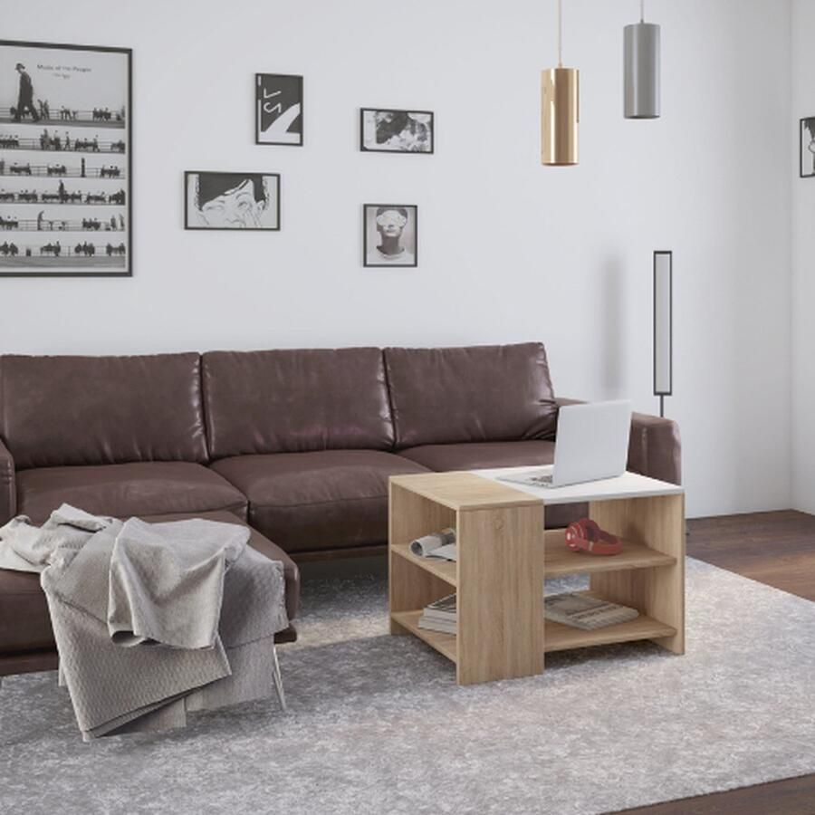 Emob Salontafel Milana 70x50 cm-Sonoma eik wit Salontafels outlet Wit; Bruin Melamine; Spaanplaat Salontafels outlet Op voorraad - Foto 2