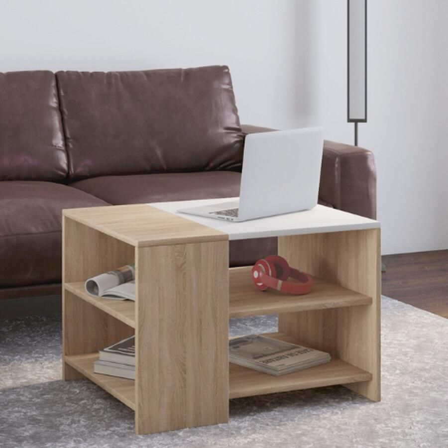 Emob Salontafel Milana 70x50 cm-Sonoma eik wit Salontafels outlet Wit; Bruin Melamine; Spaanplaat Salontafels outlet Op voorraad - Foto 1