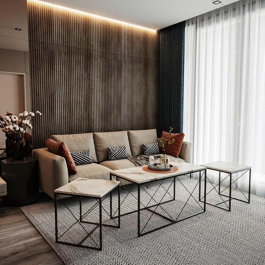 Emob Stijlvolle Woody Fashion Salontafel Set Melamine Gecoat Metalen Poten Wit Marmer Zwart. 3-delige salontafelsets Wit; Zwart Metaal; Spaanplaat 3-delige salontafelsets Op voorraad - Foto 2