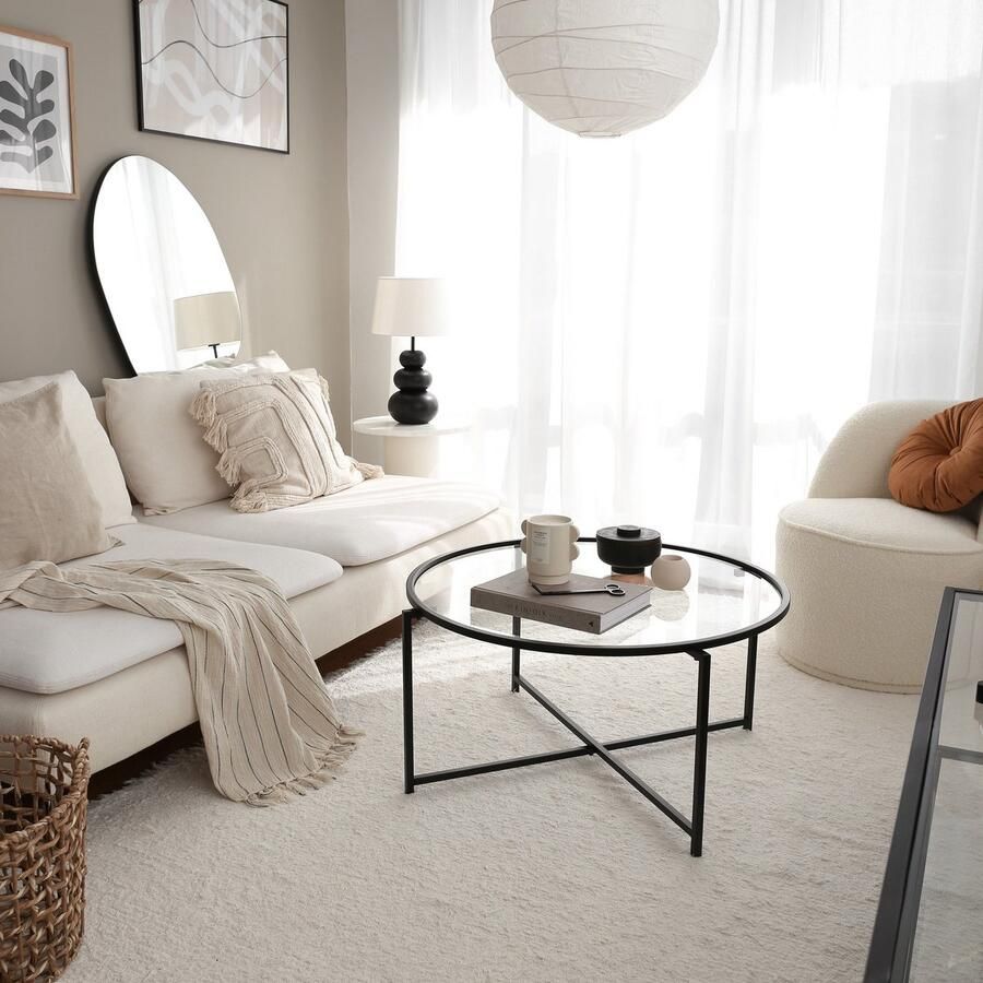 Emob Locelso Salontafel 4mm Gehard Glas 100% Metalen Frame Goud Ronde salontafels Goud Ronde salontafels Op voorraad