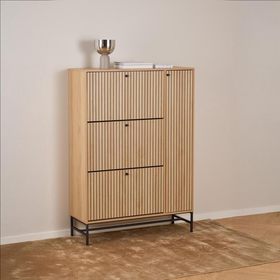 Emob Schoenenkast Albany 99x35x140cm 4 deuren eikdecor Schoenenkasten Bruin Melamine; MDF Schoenenkasten Op voorraad - Foto 3